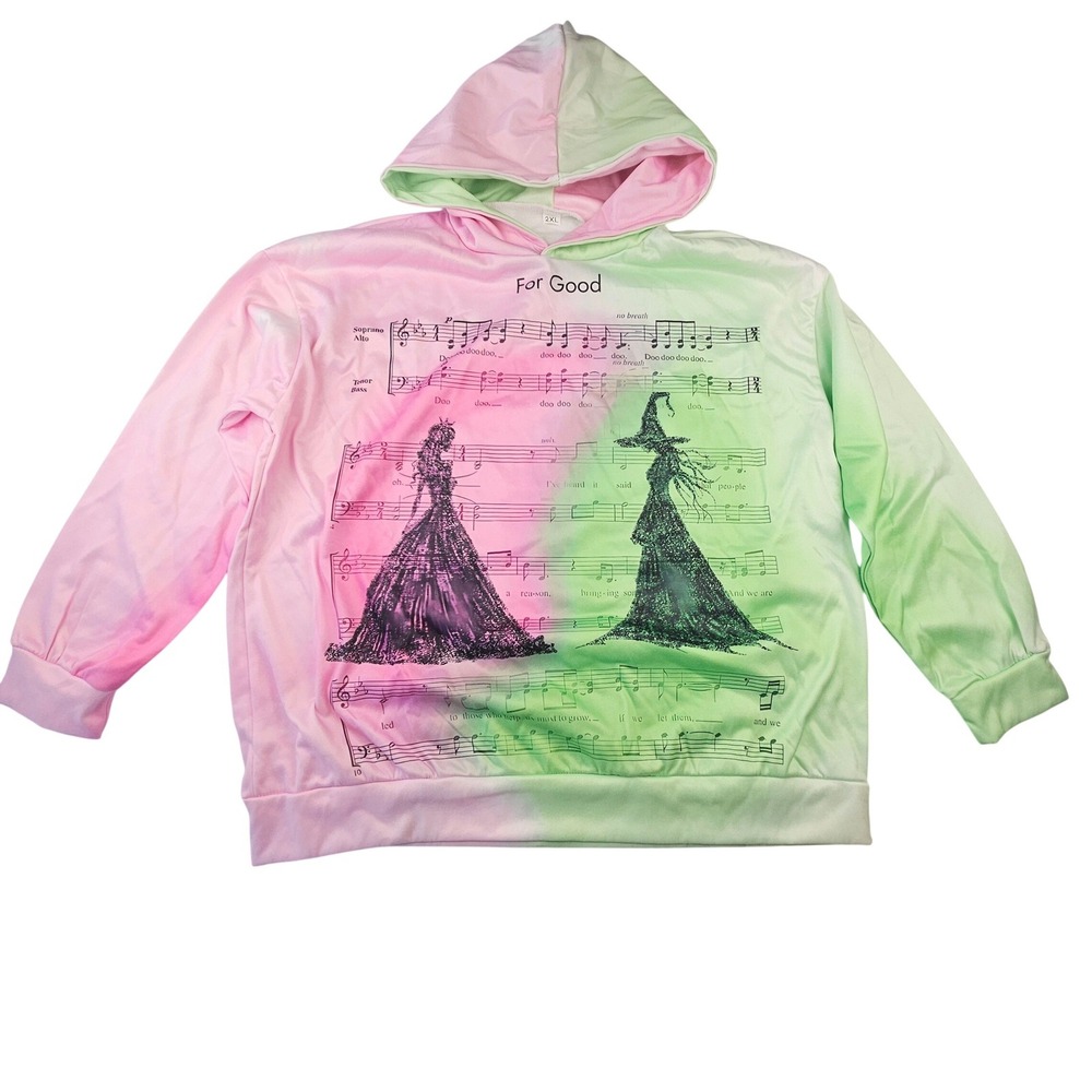 Wicked Musical For Good Pink Green Split Hoodie Glinda Elphaba 2XL Broadway